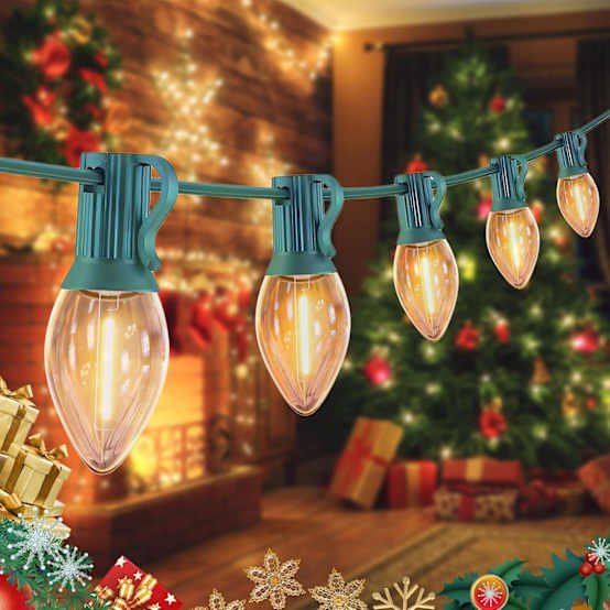 Guirlande lumineuse de Noël extérieure de 3 m - Blanc chaud et transparent - 10 ampoules vintage - Fil vert étanche