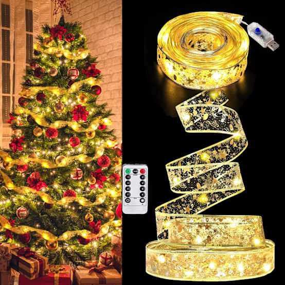 Guirlande lumineuse pour sapin de Noël de 10 m, décoration d'arbre de Noël, décoration extérieure de fête (lumière chaude)