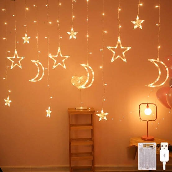 Rideau lumineux étoiles lune, guirlande lumineuse LED de Noël de 3,5 m, décorations de Noël, guirlandes lumineuses de Noël