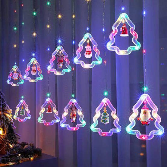 Rideaux lumineux de Noël d'intérieur, 10 anneaux lumineux avec Père Noël et 120 lumières LED, avec télécommande, 8 modes d'éclairage pour Noël
