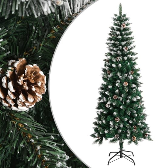 Sapin de Noël Articulé Enneigé 210 cm PVC Pailleté avec Pommes de Pin – ComfortXL Outdoor Living