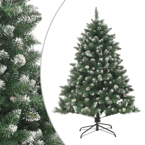 Sapin de Noël Artificiel Floqué 120 cm PVC avec Pommes de Pin Décoration – ComfortXL Outdoor Living